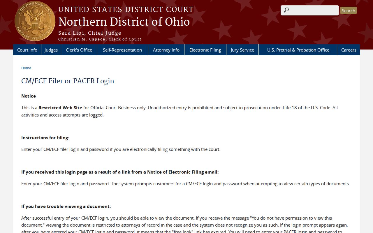 Auglaize County docket search federal court PACER route