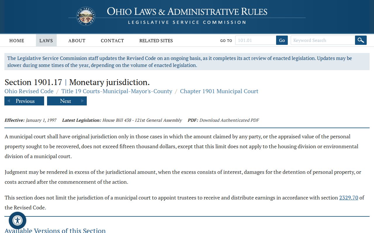 Auglaize County civil court dockets and Ohio Municipal Court jurisdiction