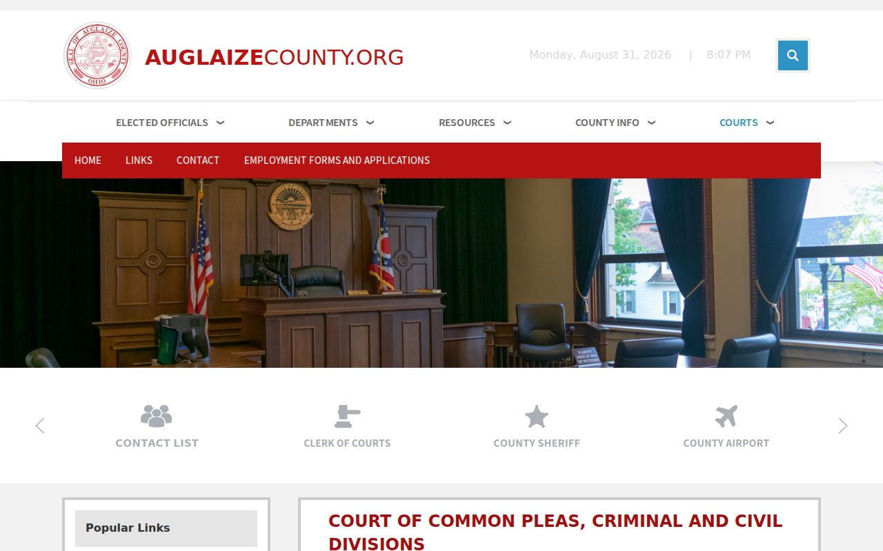 Auglaize County criminal court dockets at the Common Pleas General Division