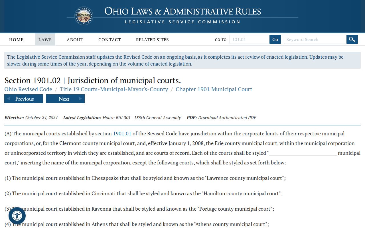 Auglaize County criminal court dockets Municipal Court jurisdiction under Ohio law